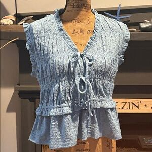 Time and Tru Light Blue Tie-Front Blouse Size M NWOT